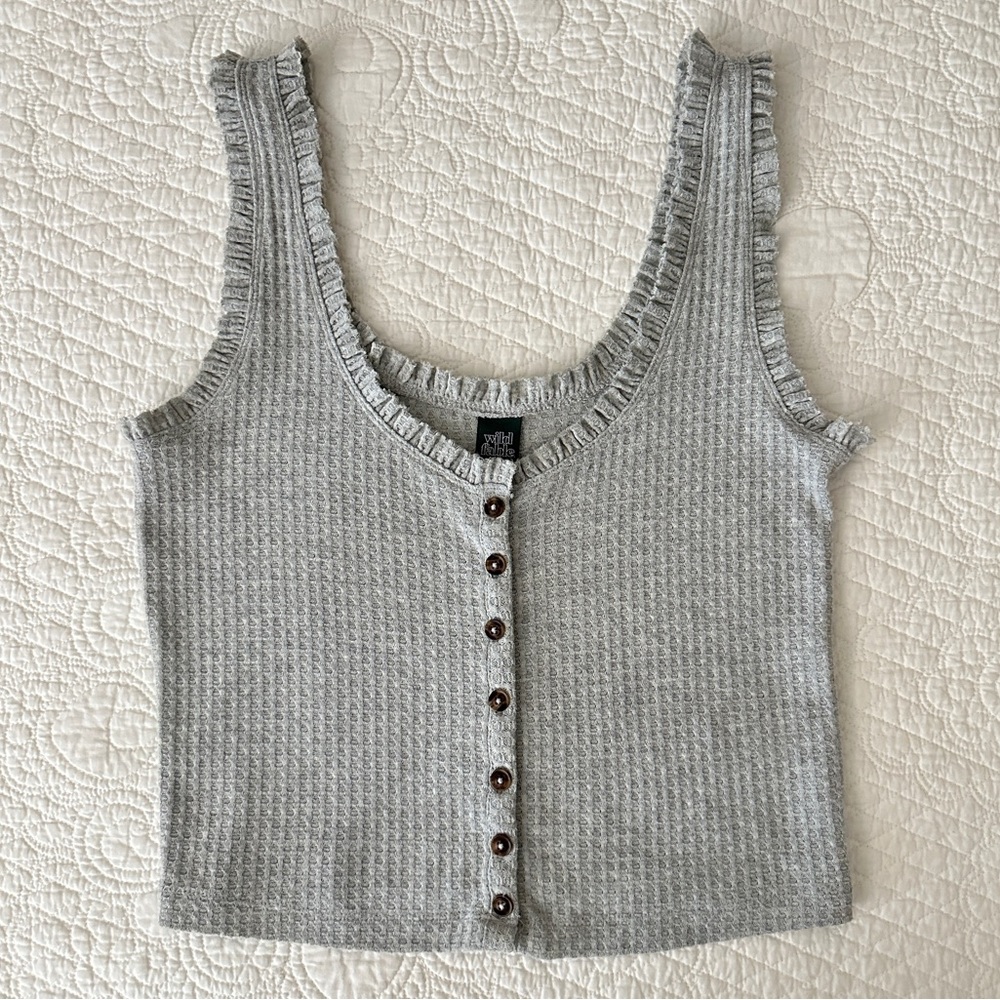Wild Fable Women's Gray Button-Front Waffle Tank Top - Picture 1 of 7